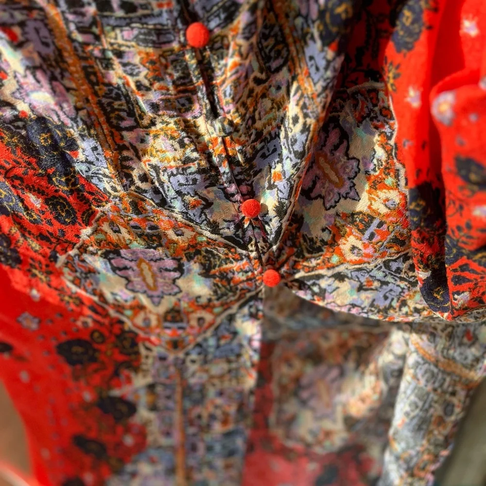 Free People Intimately Orange Multi-Color Artsy Spaghetti Strap Maxi Dress NWT - Picture 8 of 11